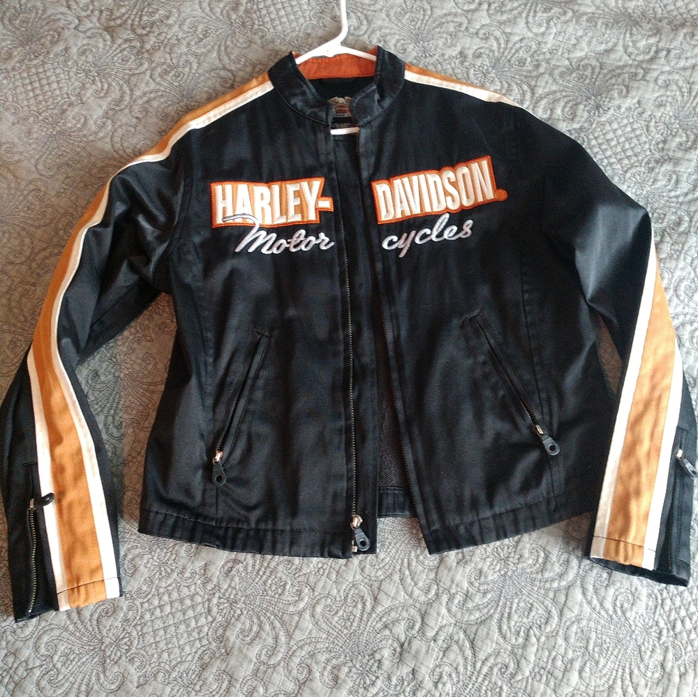Harley-Davidson Black and Orange Bomber Jacket